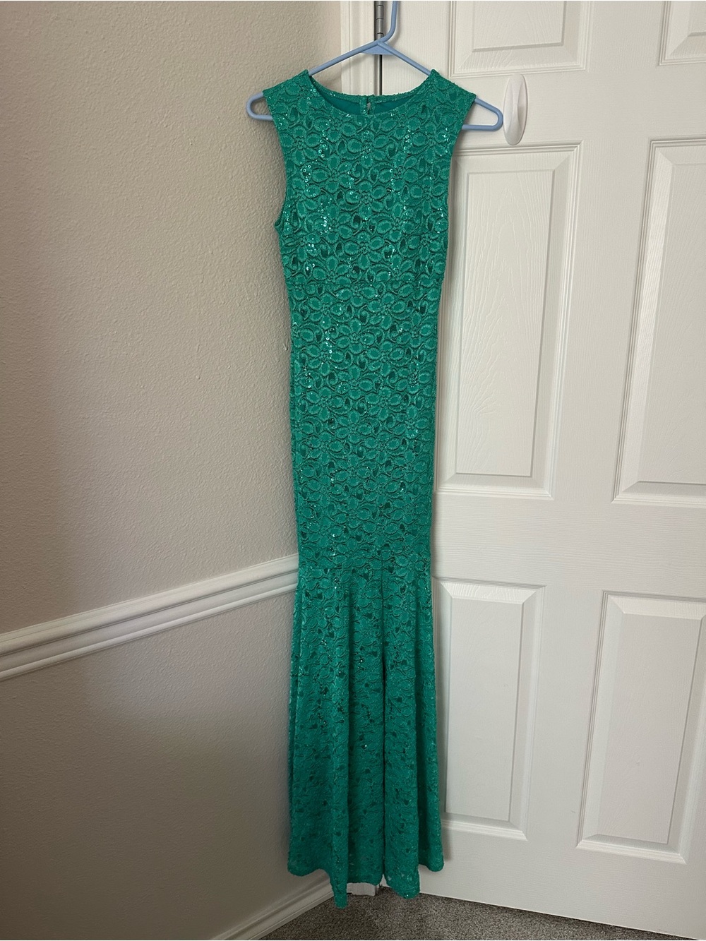 Turquoise Lace Sequin Mermaid Gown